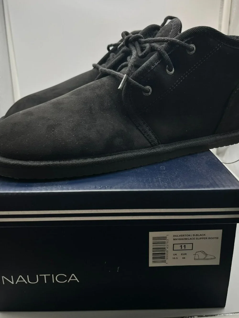 Nautica Men’s Dulverton Lace Slipper Bootie Black Suede Faux Fur Lined Sz 11 NIB